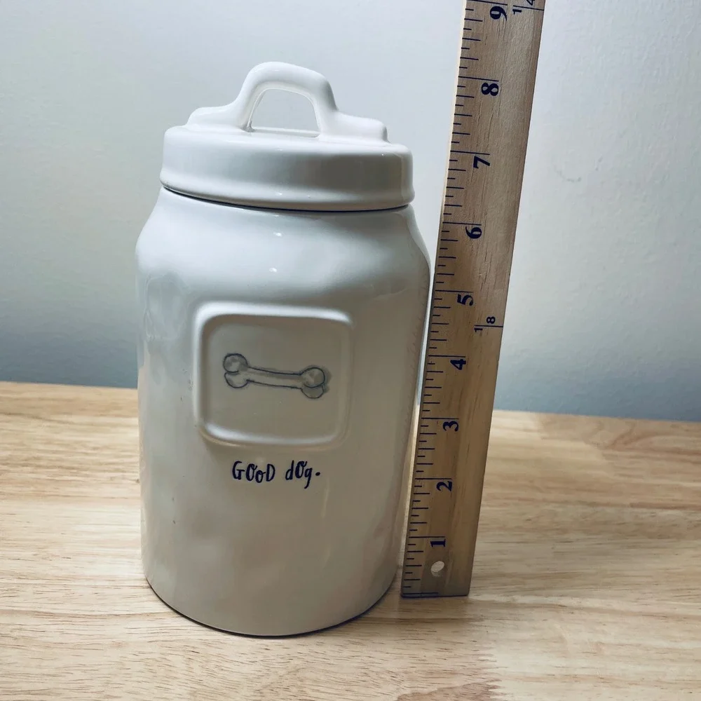 Rae Dunn Good Dog Ceramic Pet Treat Canister White Bone Stoneware Jar with Lid